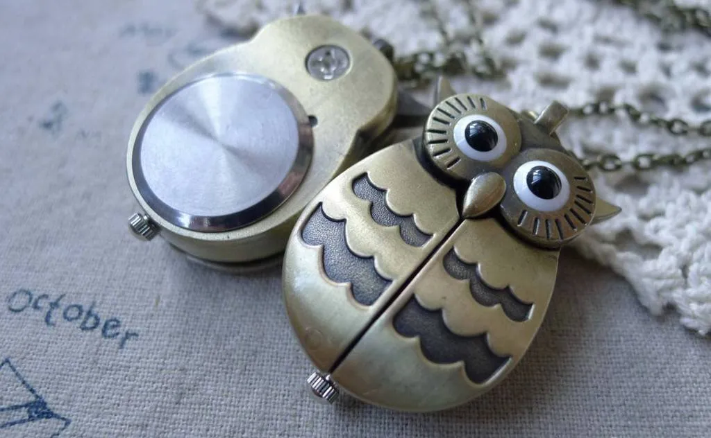 1 PC Antique Bronze Owl Pocket Watch A7605