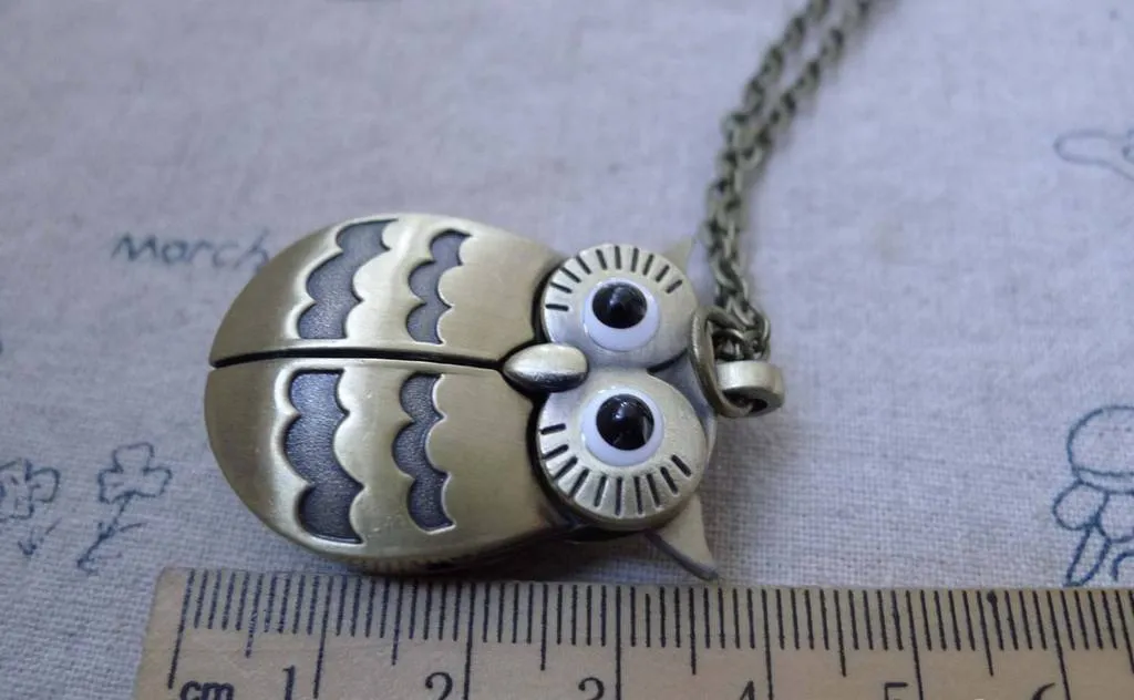 1 PC Antique Bronze Owl Pocket Watch A7605