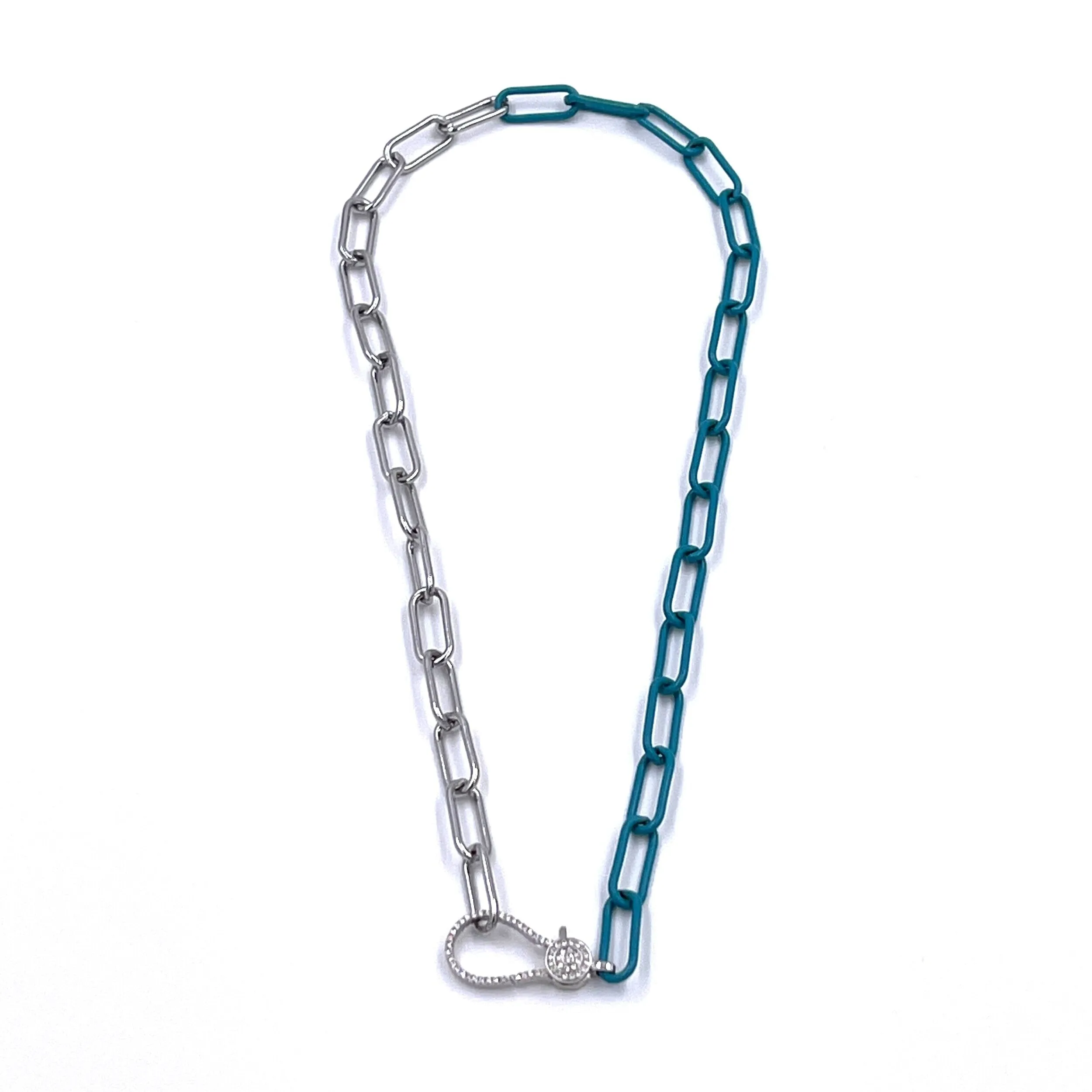 Ashley Gold Stainless Steel And Blue Enamel CZ Lock Chain