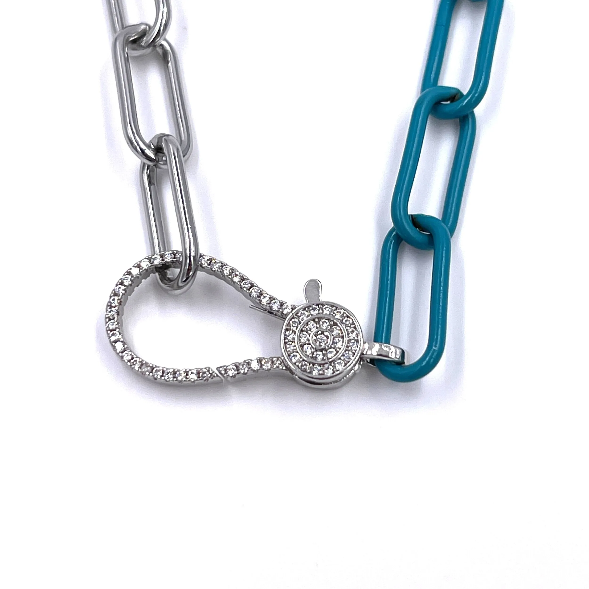 Ashley Gold Stainless Steel And Blue Enamel CZ Lock Chain