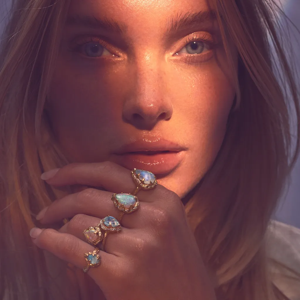 Baby Queen Water Drop White Opal Ring with Sprinkled Diamonds | Ready to Ship