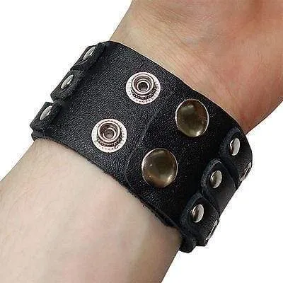 Black Leather Stud Bracelet Wristband Bangle Mens Womens Ladies Girls Boys Kids