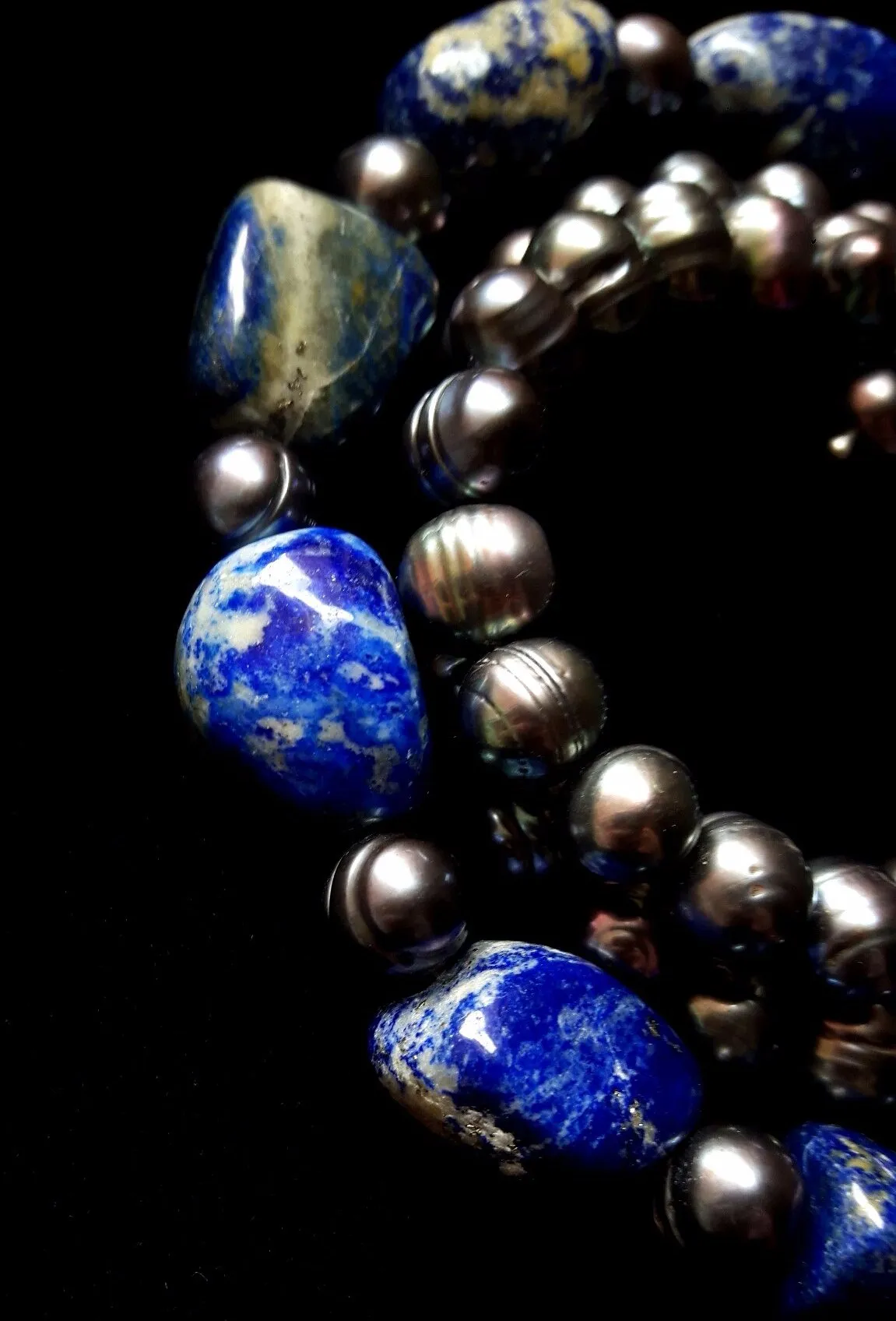 Lapis Lazuli & Black Pearl Silver Necklace