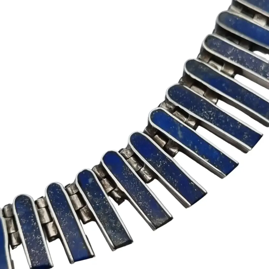 Lapis lazuli cleopatra choker, articulated fringes, 925 sterling silver,