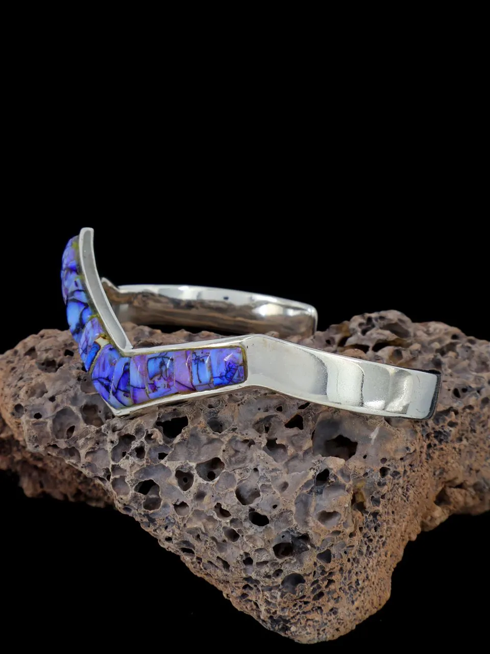 Native American Sterling Spider Web Opal Inlay Cuff Bracelet