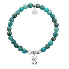 Pineapple Cutout Charm with Blue Opal Jade Charity Bracelet