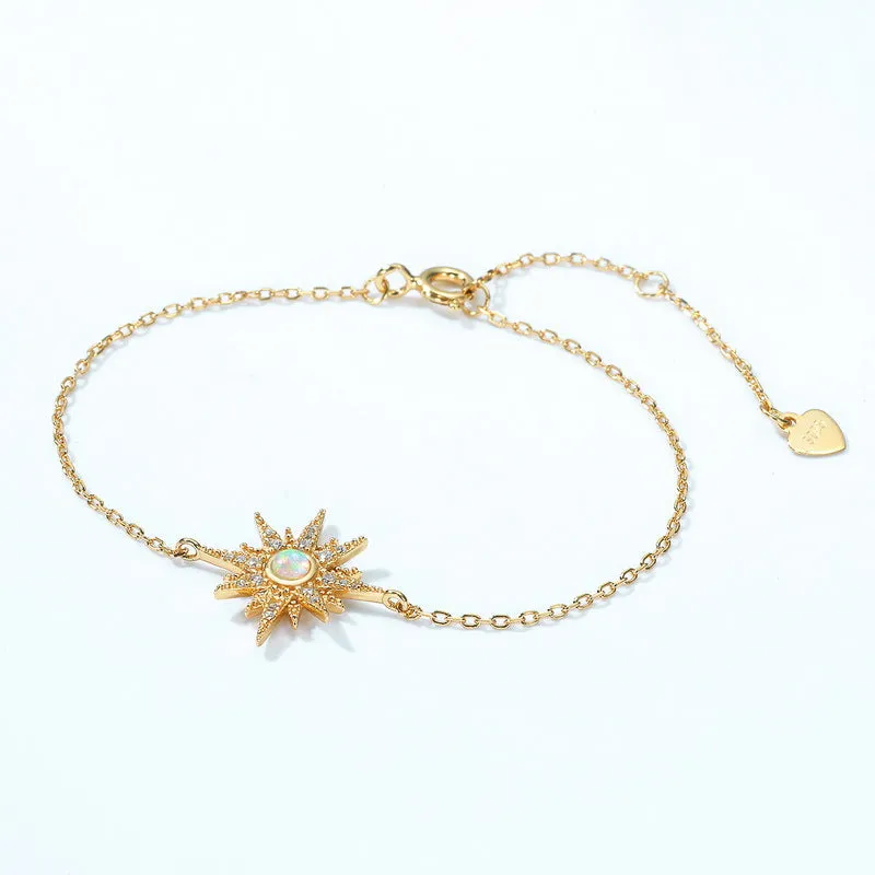Round Opal Zircon Sun Sterling Silver Bracelet