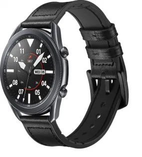 Samsung Galaxy Watch 3 45mm /46mm / Gear S3 Frontier / Classic / Watch GT 2 46mm | 22mm Soft Leather Strap | Black