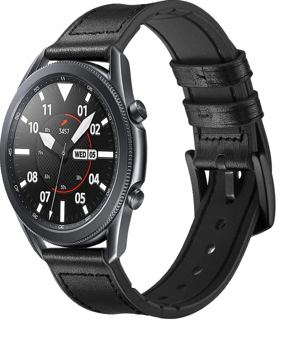 Samsung Galaxy Watch 3 45mm /46mm / Gear S3 Frontier / Classic / Watch GT 2 46mm | 22mm Soft Leather Strap | Black
