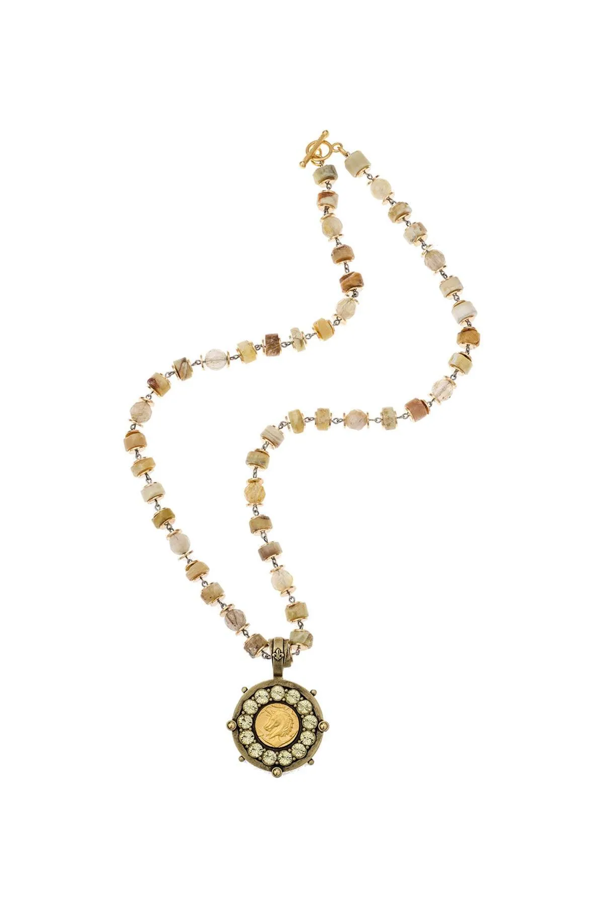 Sun Opal Mix Medal Necklace