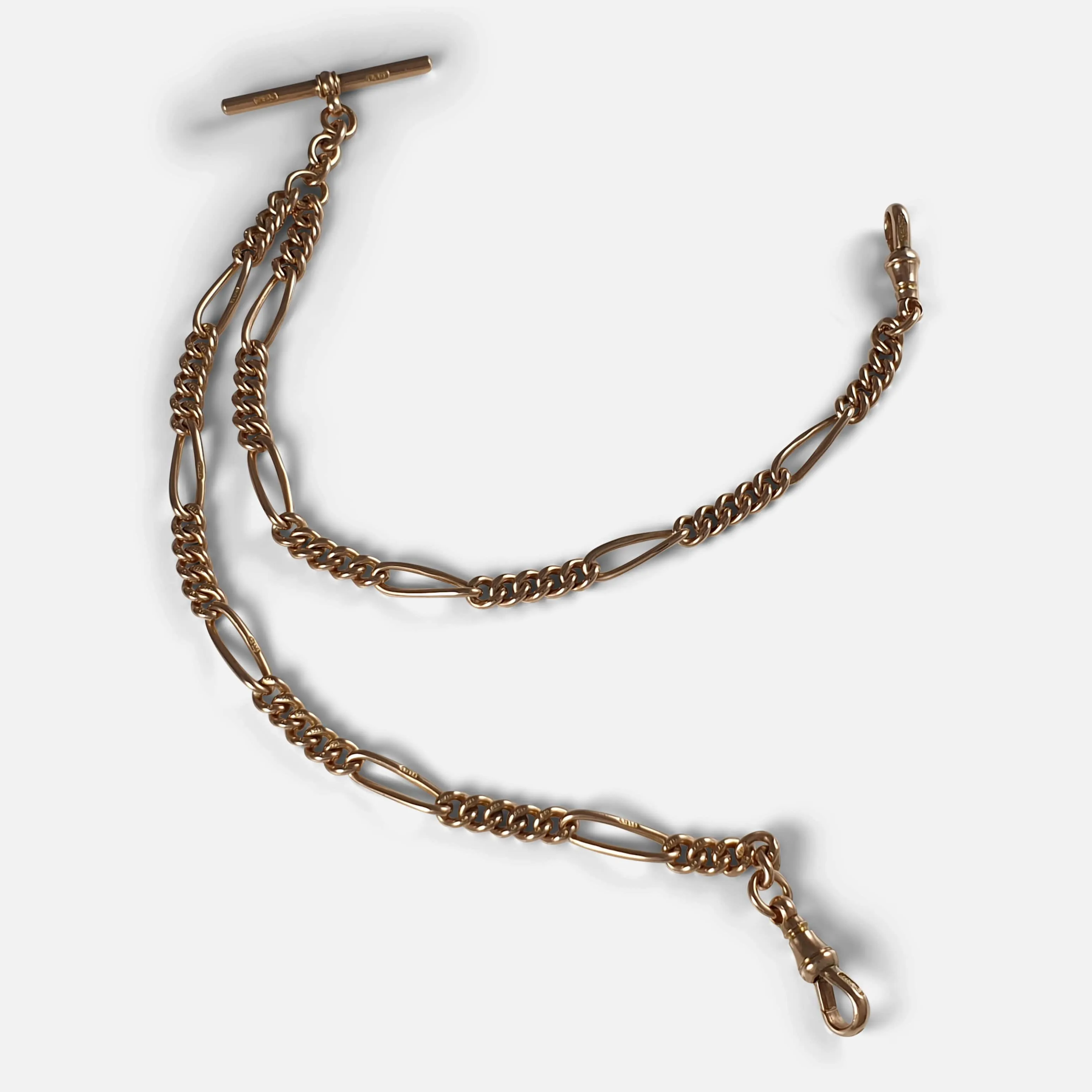 Victorian 9ct Yellow Gold Double Albert Watch Chain, 39.2 grams