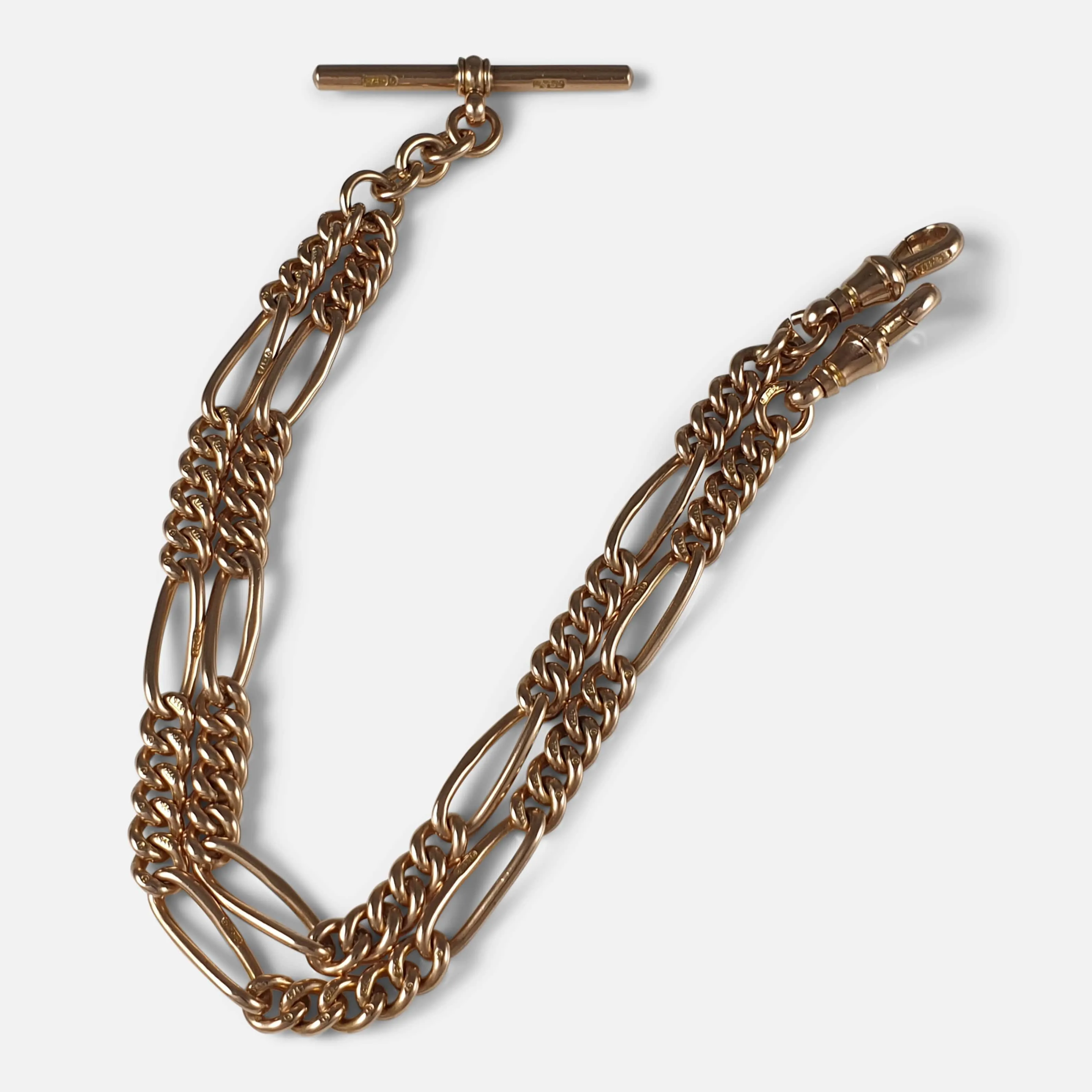 Victorian 9ct Yellow Gold Double Albert Watch Chain, 39.2 grams
