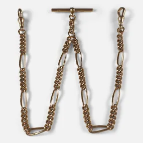 Victorian 9ct Yellow Gold Double Albert Watch Chain, 39.2 grams