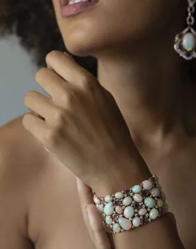 White Opal & Pink Sapphire Wide Bracelet